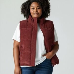 NWT Maurices Corduroy Burgundy Quilted Puffer Vest